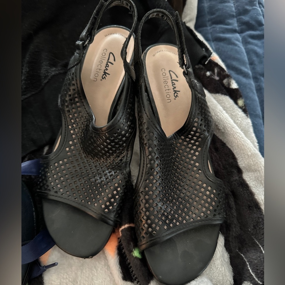 Clarks Black Cutout Slingback Sandals